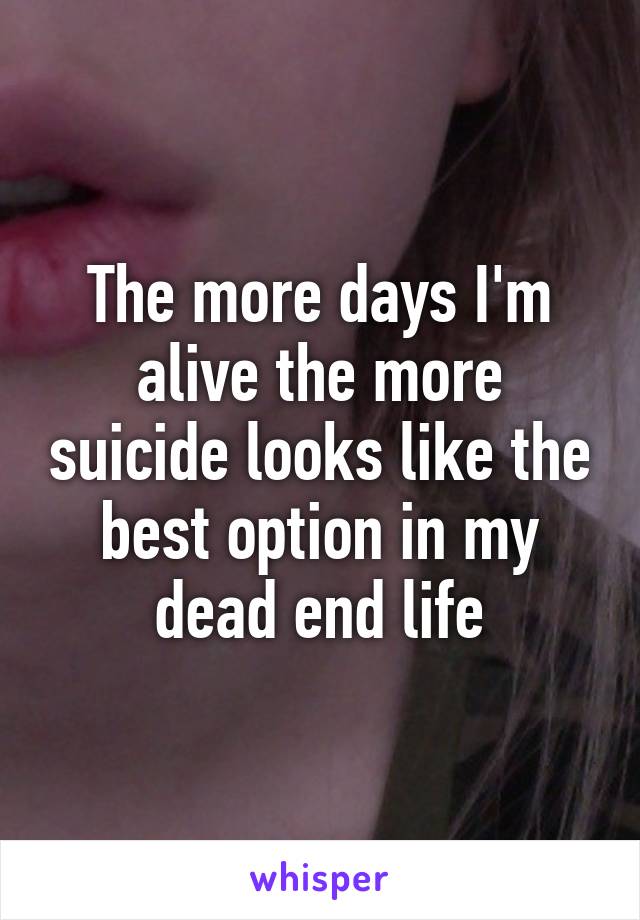 The more days I'm alive the more suicide looks like the best option in my dead end life