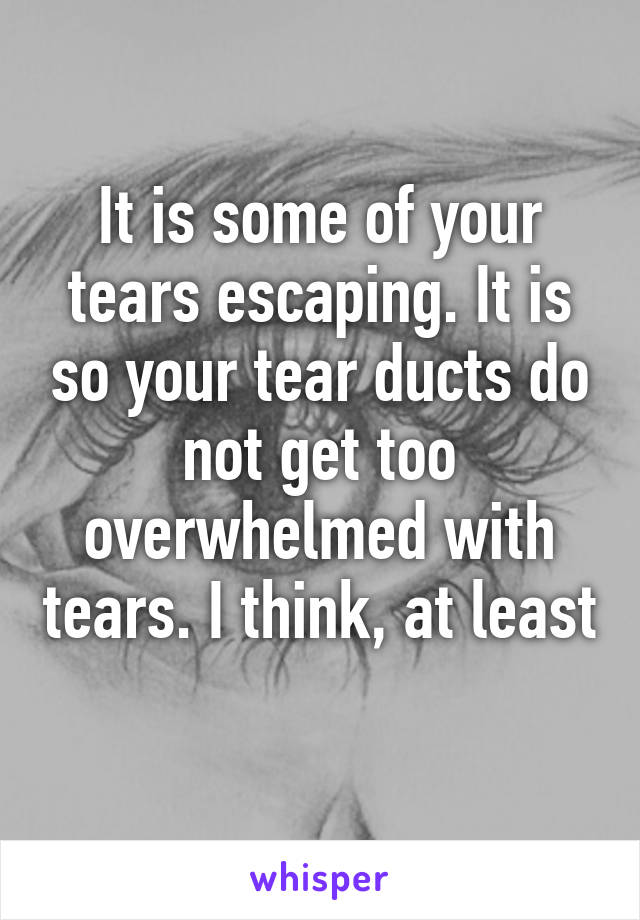 It is some of your tears escaping. It is so your tear ducts do not get too overwhelmed with tears. I think, at least  