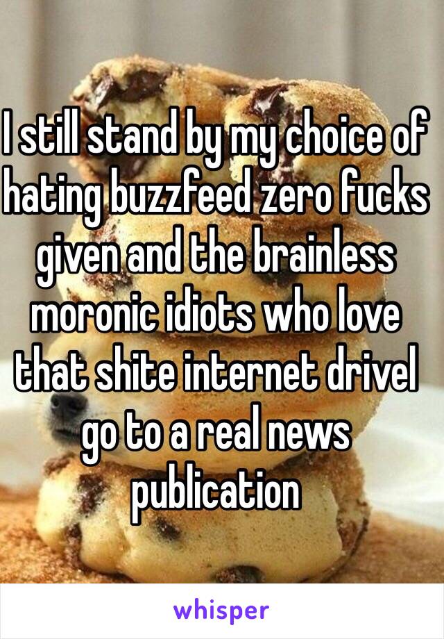 I still stand by my choice of hating buzzfeed zero fucks given and the brainless moronic idiots who love that shite internet drivel go to a real news publication 