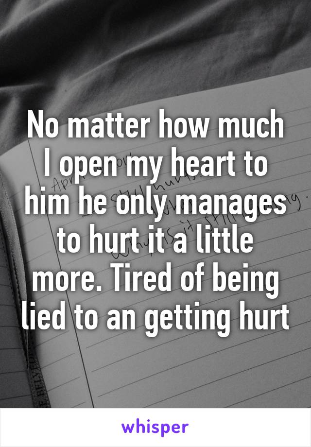 No matter how much I open my heart to him he only manages to hurt it a little more. Tired of being lied to an getting hurt