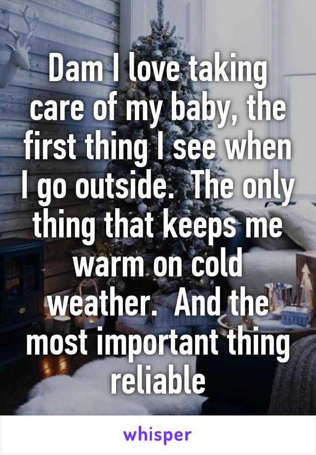 Dam I love taking care of my baby, the first thing I see when I go outside.  The only thing that keeps me warm on cold weather.  And the most important thing reliable