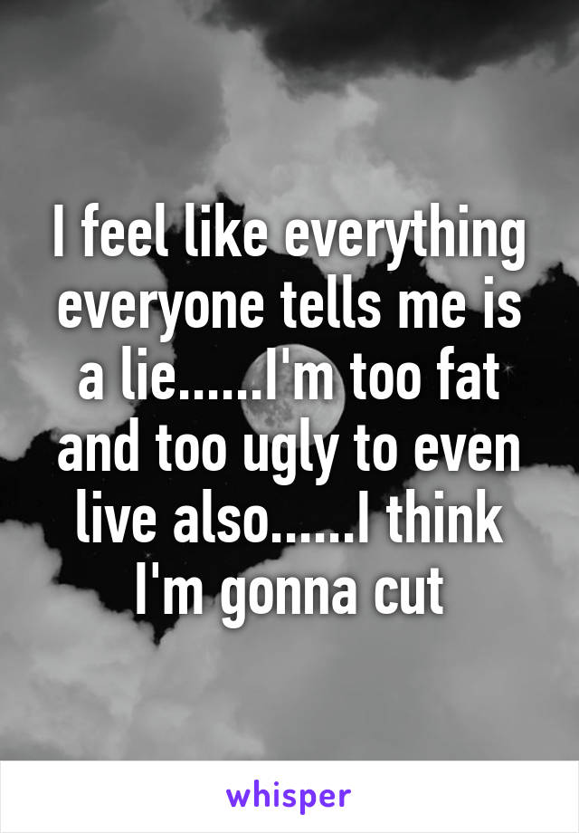 I feel like everything everyone tells me is a lie......I'm too fat and too ugly to even live also......I think I'm gonna cut