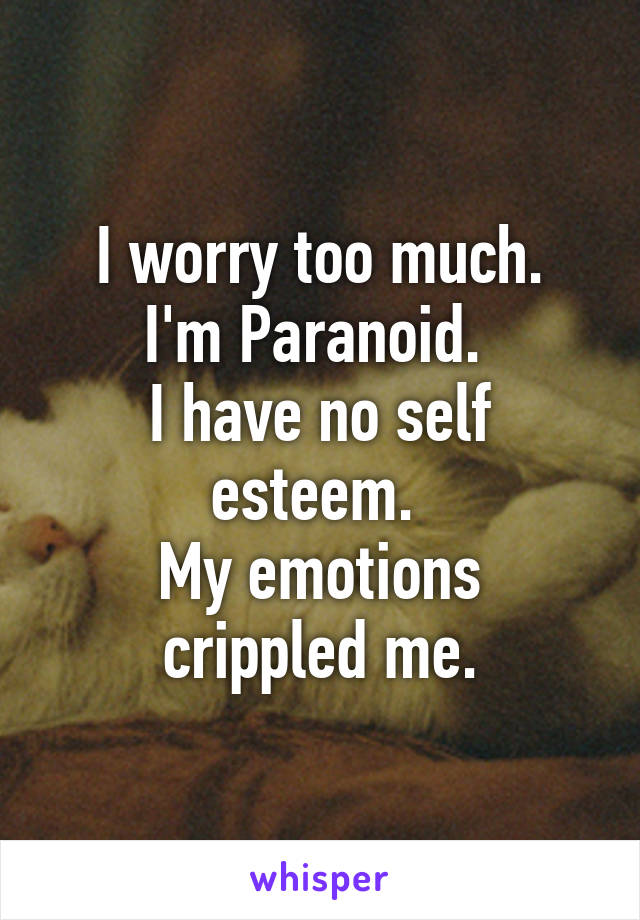 I worry too much.
I'm Paranoid. 
I have no self esteem. 
My emotions crippled me.