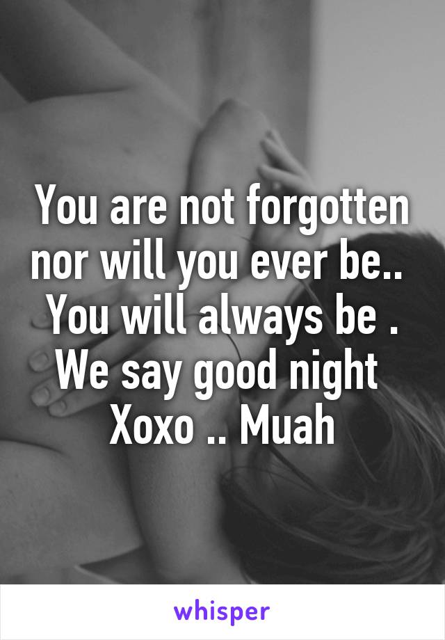 You are not forgotten nor will you ever be.. 
You will always be .
We say good night 
Xoxo .. Muah