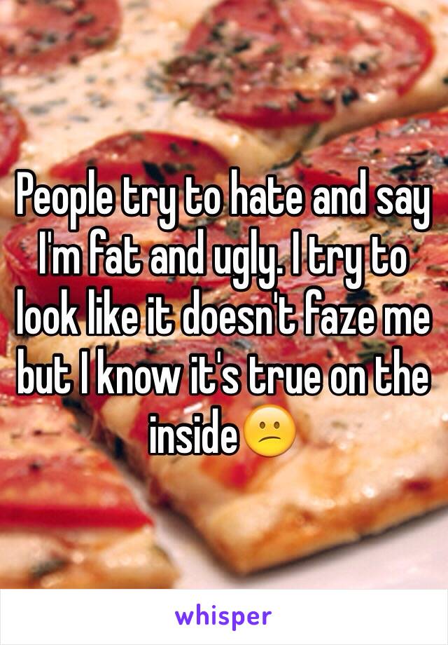 People try to hate and say I'm fat and ugly. I try to look like it doesn't faze me but I know it's true on the inside😕