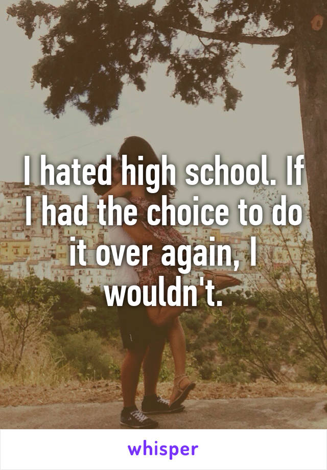 I hated high school. If I had the choice to do it over again, I wouldn't.