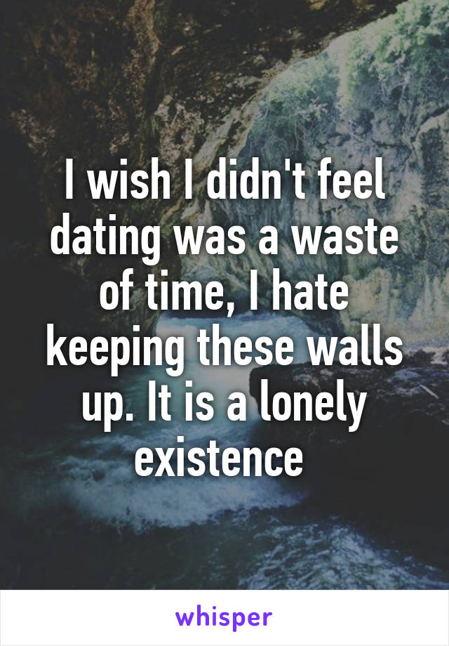 I wish I didn't feel dating was a waste of time, I hate keeping these walls up. It is a lonely existence 