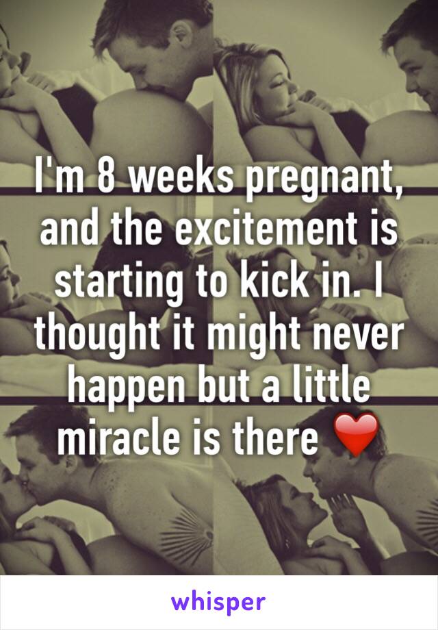 I'm 8 weeks pregnant, and the excitement is starting to kick in. I thought it might never happen but a little miracle is there ❤️