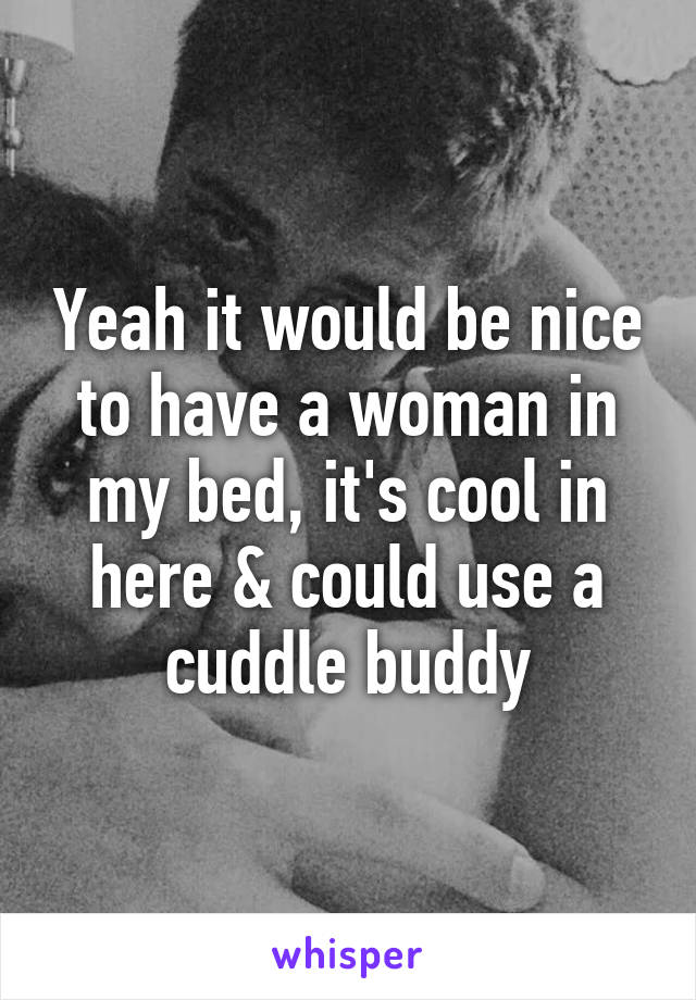 Yeah it would be nice to have a woman in my bed, it's cool in here & could use a cuddle buddy