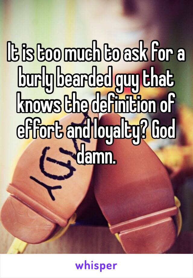 It is too much to ask for a burly bearded guy that knows the definition of effort and loyalty? God damn. 