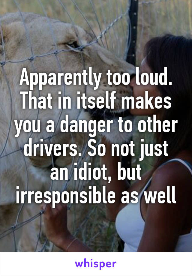 Apparently too loud. That in itself makes you a danger to other drivers. So not just an idiot, but irresponsible as well