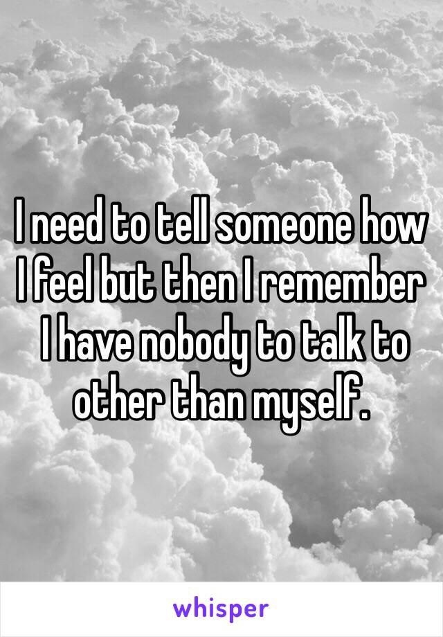 I need to tell someone how 
I feel but then I remember
 I have nobody to talk to 
other than myself.