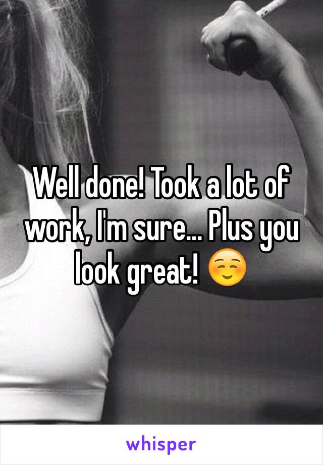 Well done! Took a lot of work, I'm sure... Plus you look great! ☺️