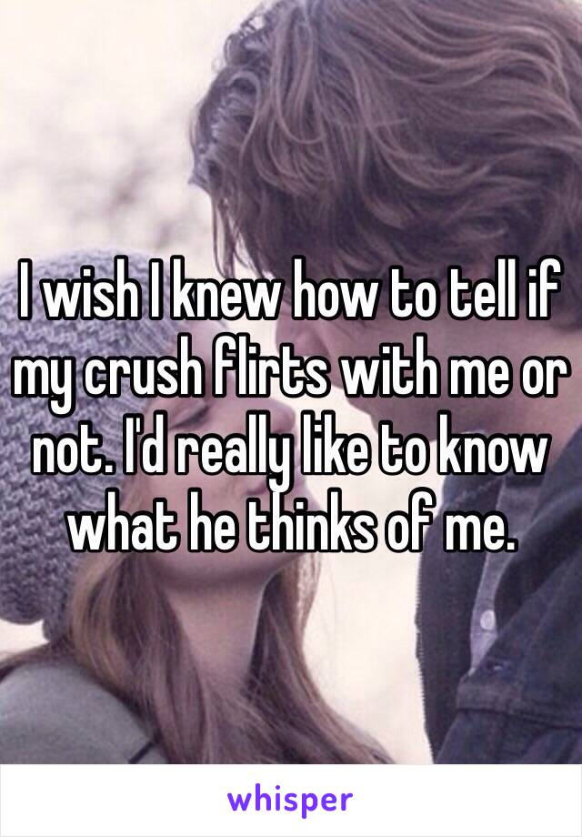 I wish I knew how to tell if my crush flirts with me or not. I'd really like to know what he thinks of me.