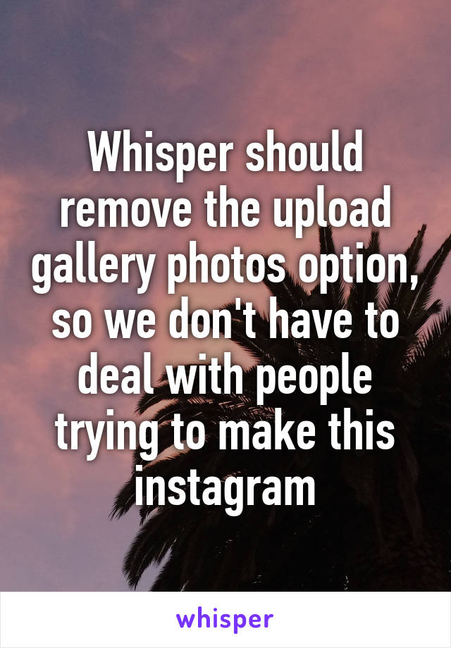 Whisper should remove the upload gallery photos option, so we don't have to deal with people trying to make this instagram