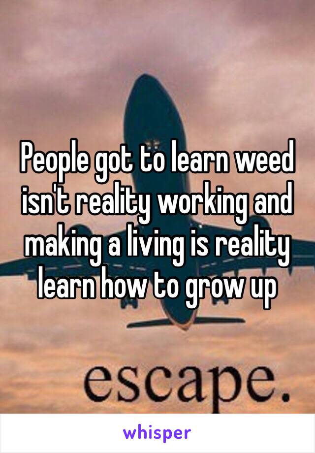 People got to learn weed isn't reality working and making a living is reality learn how to grow up