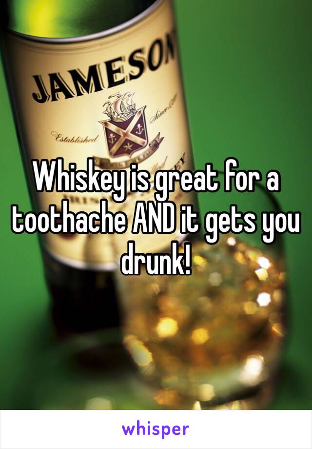 Whiskey is great for a toothache AND it gets you drunk!