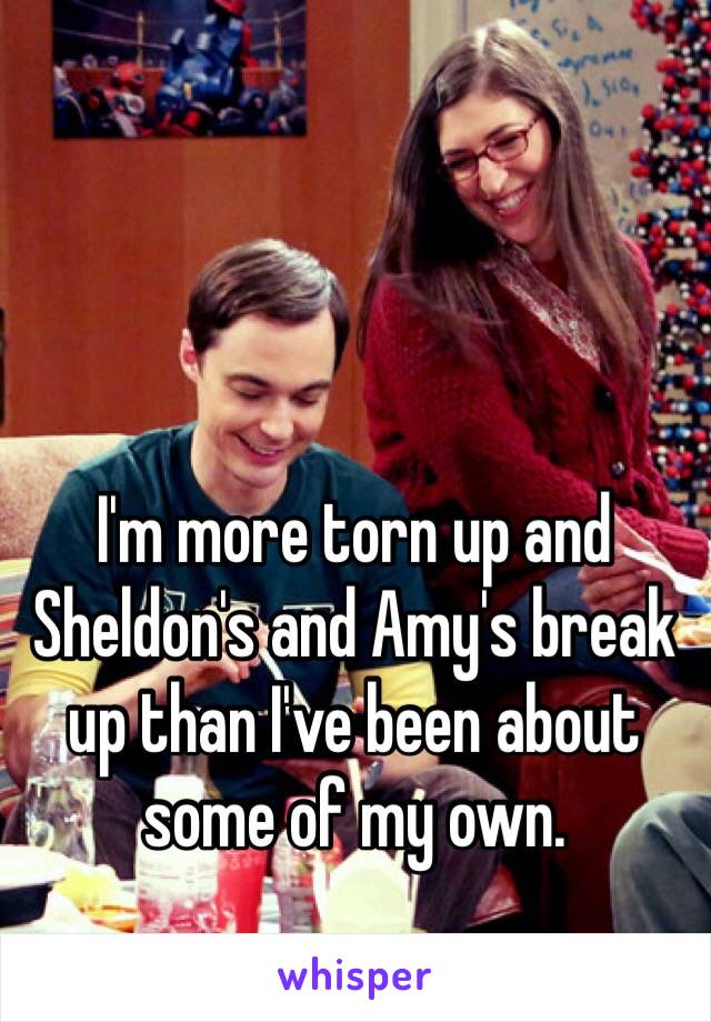 I'm more torn up and Sheldon's and Amy's break up than I've been about some of my own. 