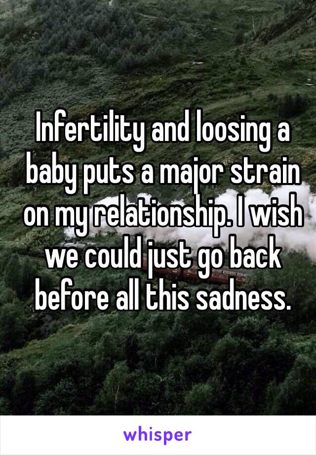 Infertility and loosing a baby puts a major strain on my relationship. I wish we could just go back before all this sadness. 