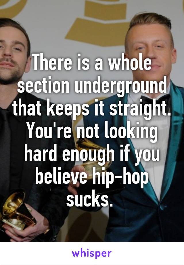 There is a whole section underground that keeps it straight. You're not looking hard enough if you believe hip-hop sucks. 