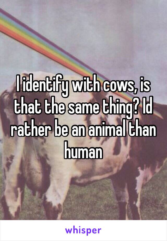 I identify with cows, is that the same thing? Id rather be an animal than human