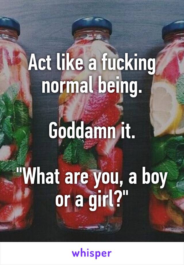 Act like a fucking normal being.

Goddamn it.

"What are you, a boy or a girl?"