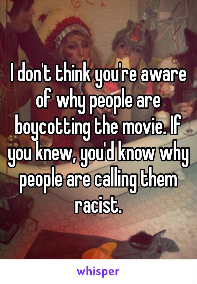 I don't think you're aware of why people are boycotting the movie. If you knew, you'd know why people are calling them racist. 