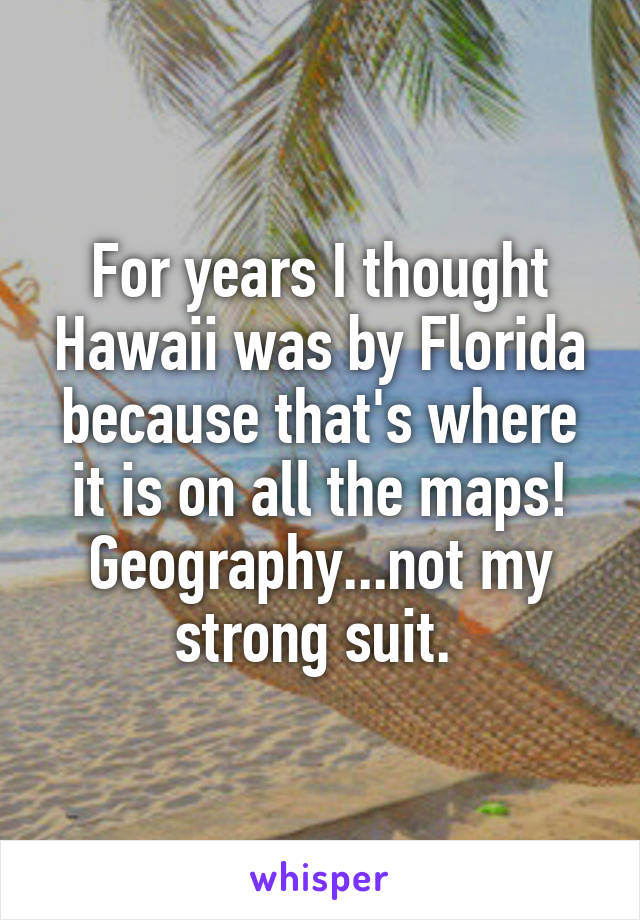 For years I thought Hawaii was by Florida because that's where it is on all the maps! Geography...not my strong suit. 