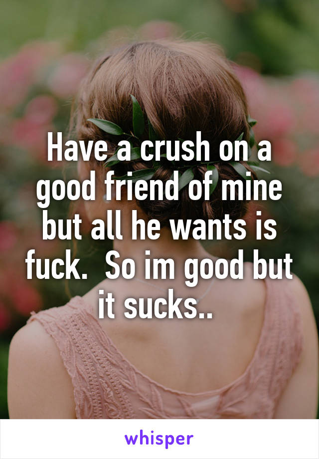 Have a crush on a good friend of mine but all he wants is fuck.  So im good but it sucks.. 