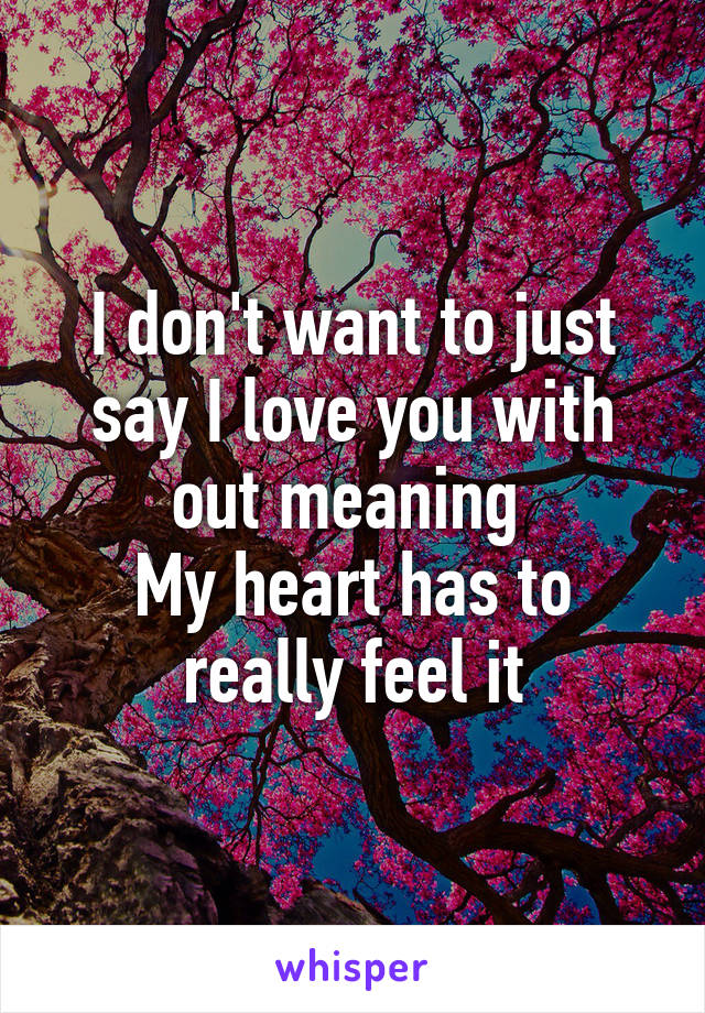 I don't want to just say I love you with out meaning 
My heart has to really feel it