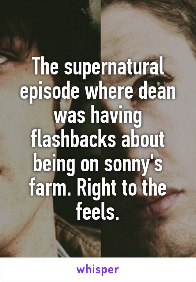 The supernatural episode where dean was having flashbacks about being on sonny's farm. Right to the feels.