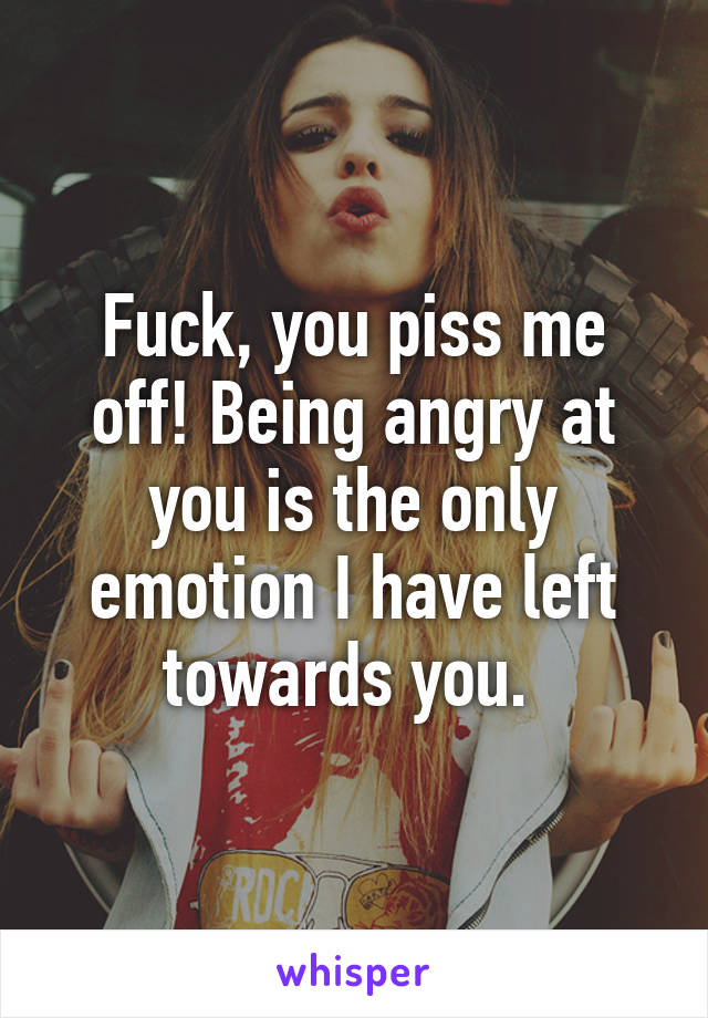 Fuck, you piss me off! Being angry at you is the only emotion I have left towards you. 