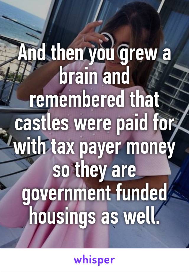 And then you grew a brain and remembered that castles were paid for with tax payer money so they are government funded housings as well.