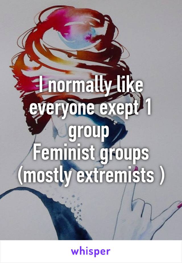 I normally like everyone exept 1 group 
Feminist groups (mostly extremists )