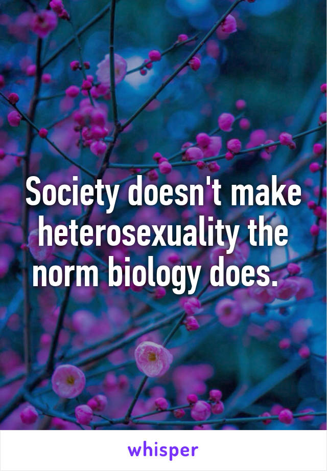 Society doesn't make heterosexuality the norm biology does.  