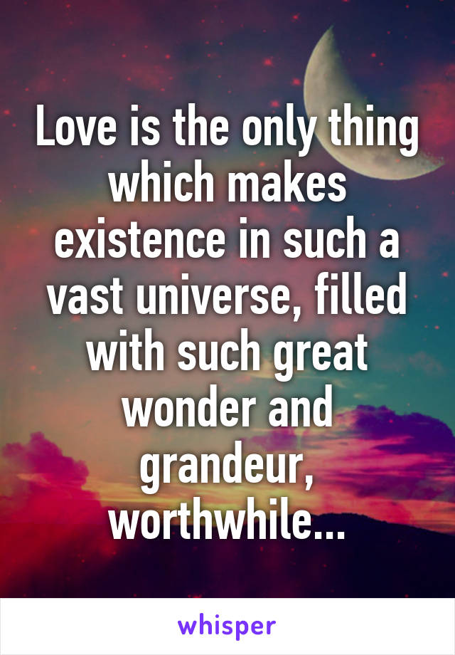 Love is the only thing which makes existence in such a vast universe, filled with such great wonder and grandeur, worthwhile...