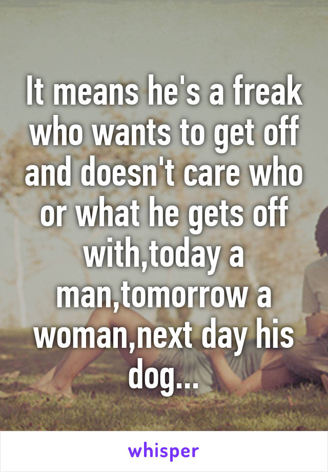 It means he's a freak who wants to get off and doesn't care who or what he gets off with,today a man,tomorrow a woman,next day his dog...