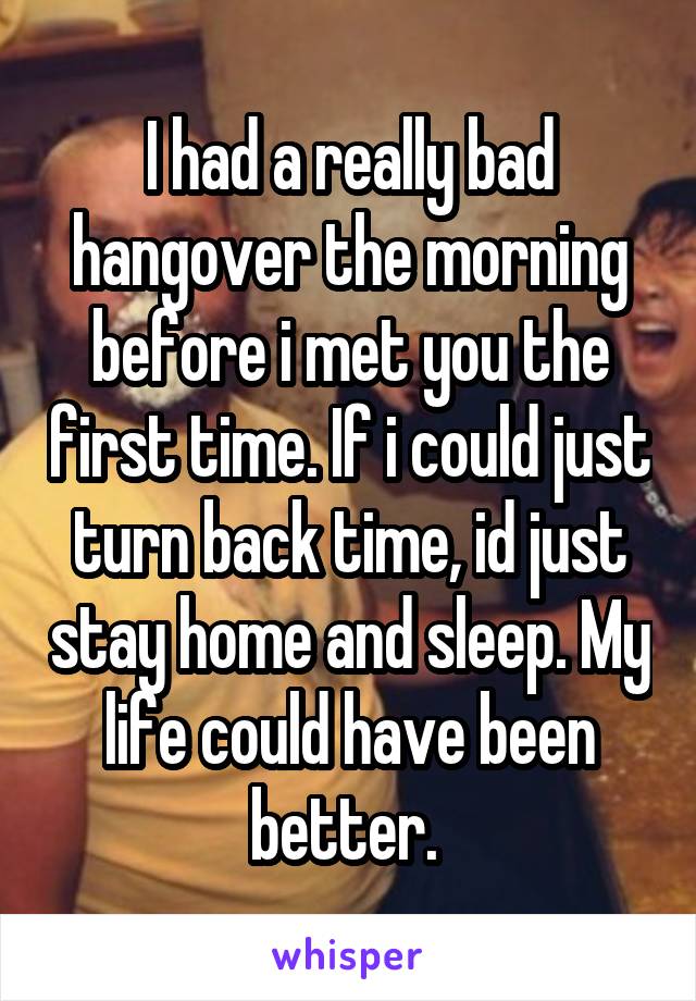 I had a really bad hangover the morning before i met you the first time. If i could just turn back time, id just stay home and sleep. My life could have been better. 