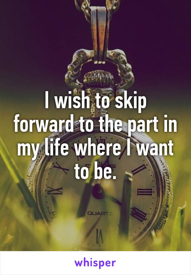 I wish to skip forward to the part in my life where I want to be.