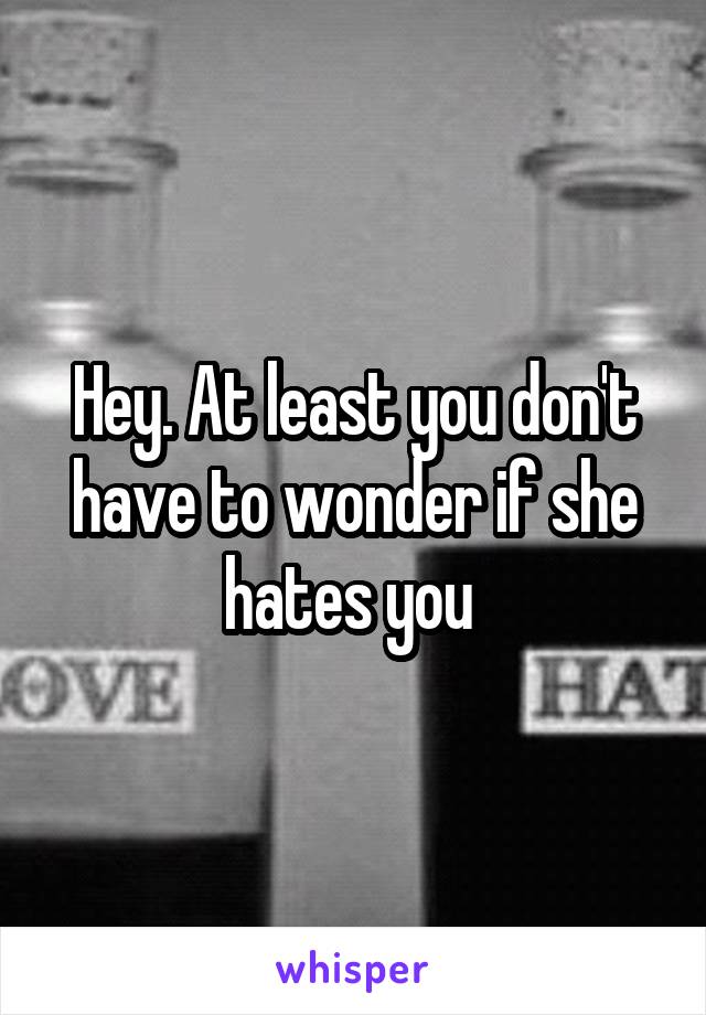 Hey. At least you don't have to wonder if she hates you 