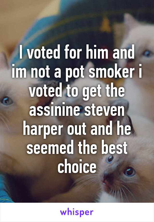 I voted for him and im not a pot smoker i voted to get the assinine steven harper out and he seemed the best choice