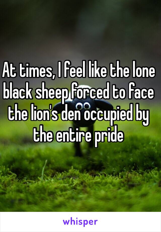 At times, I feel like the lone black sheep forced to face the lion's den occupied by the entire pride 