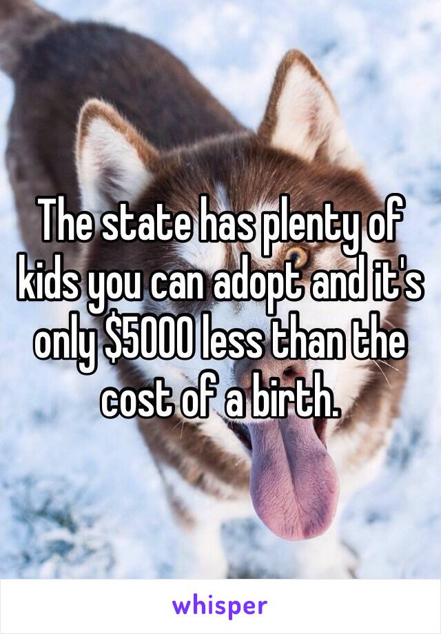 The state has plenty of kids you can adopt and it's only $5000 less than the cost of a birth. 