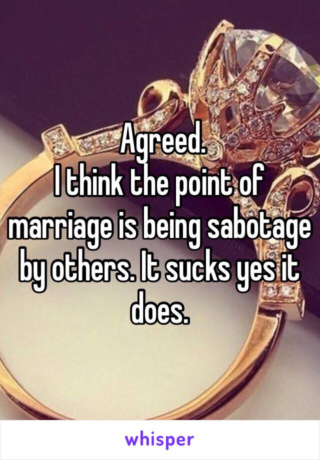  Agreed. 
I think the point of marriage is being sabotage by others. It sucks yes it does. 