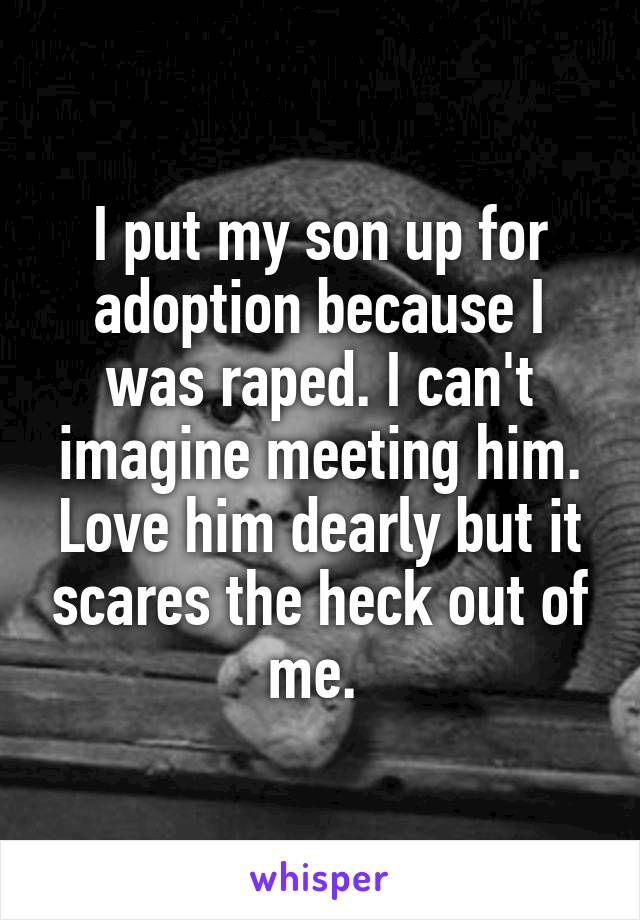 I put my son up for adoption because I was raped. I can't imagine meeting him. Love him dearly but it scares the heck out of me. 