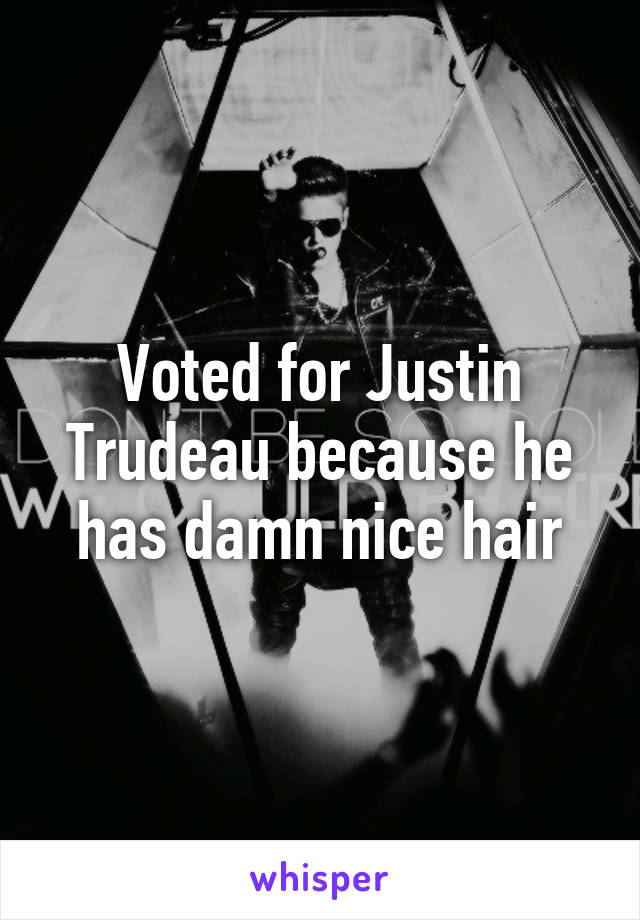 Voted for Justin Trudeau because he has damn nice hair