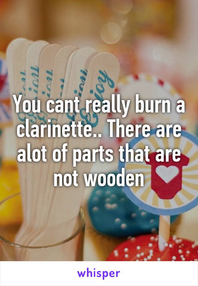 You cant really burn a clarinette.. There are alot of parts that are not wooden