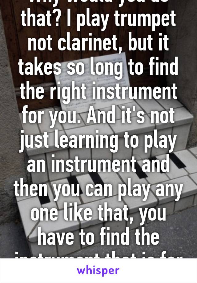 Why would you do that? I play trumpet not clarinet, but it takes so long to find the right instrument for you. And it's not just learning to play an instrument and then you can play any one like that, you have to find the instrument that is for you.