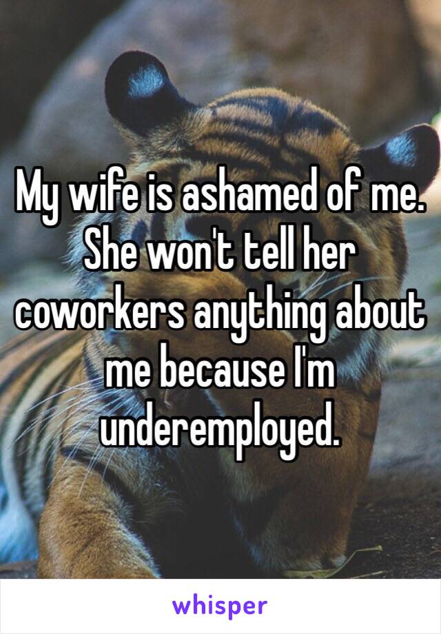 My wife is ashamed of me. She won't tell her coworkers anything about me because I'm underemployed. 