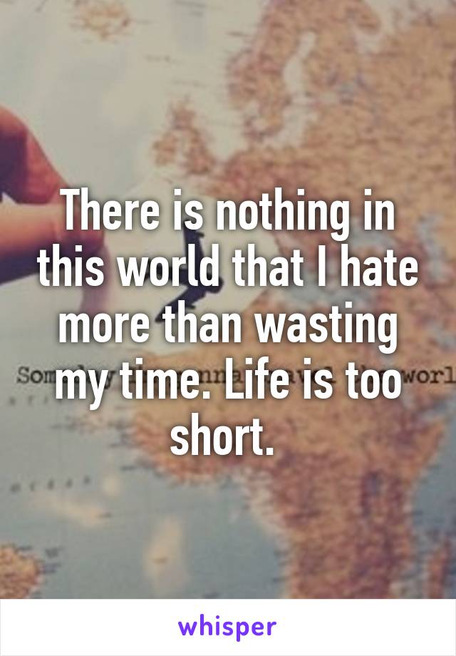 There is nothing in this world that I hate more than wasting my time. Life is too short. 